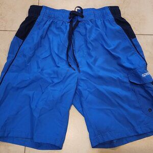 Speedo Swim Trunks Men's Medium Marina Sport VaporPLUS 9" Blue & Black $42